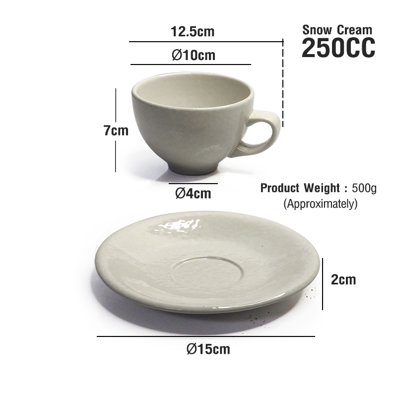 ถ้วยกาแฟ สี Snow Cream 250CC พร้อมจานรอง