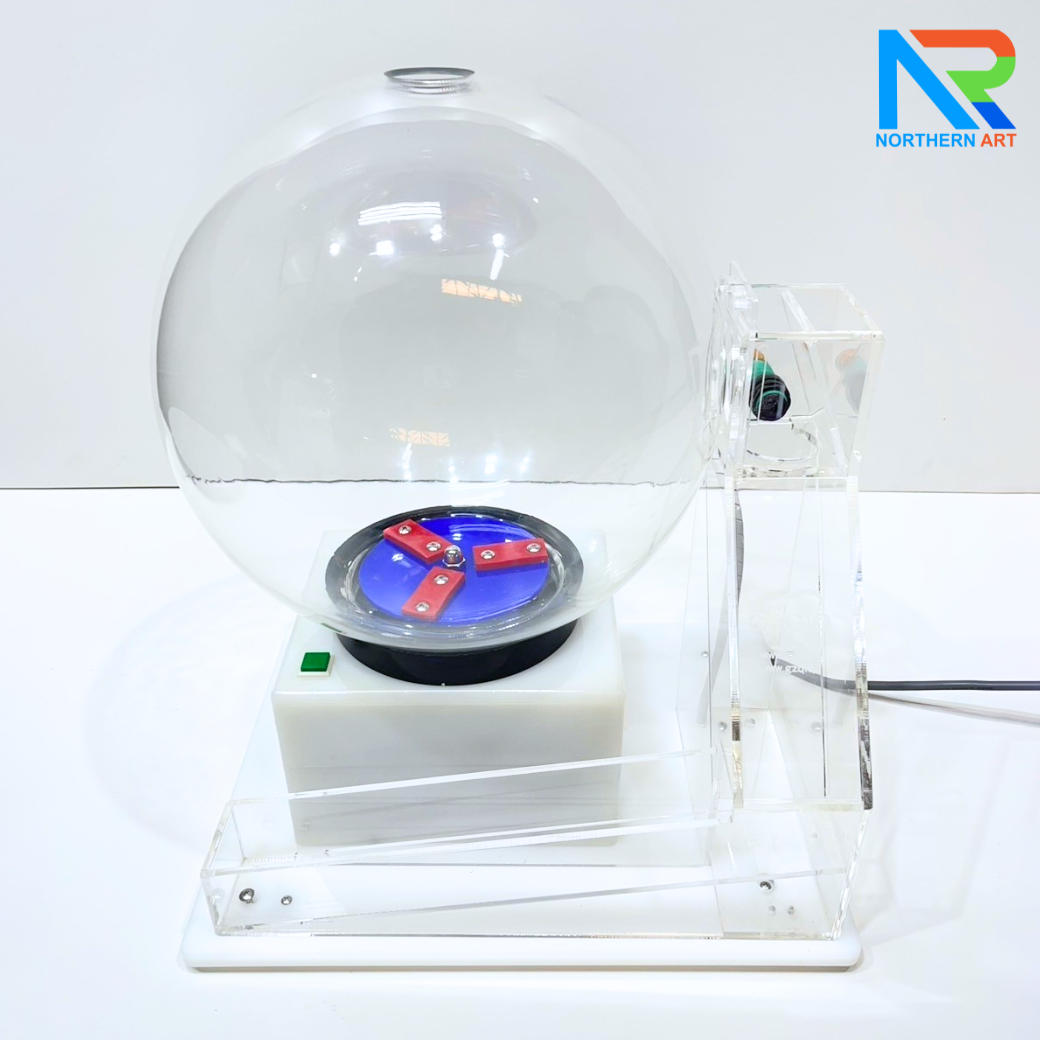 เกมส์จับฉลากไฟฟ้าทรงกลม ตั้งโต๊ะ ขนาด (W)35 X (L)30 X (H)45 cm. ตัวเกมส์หมุนเองอัตโนมัติ พร้อมระบบเซ็นเซอร์จับลูกบอล
