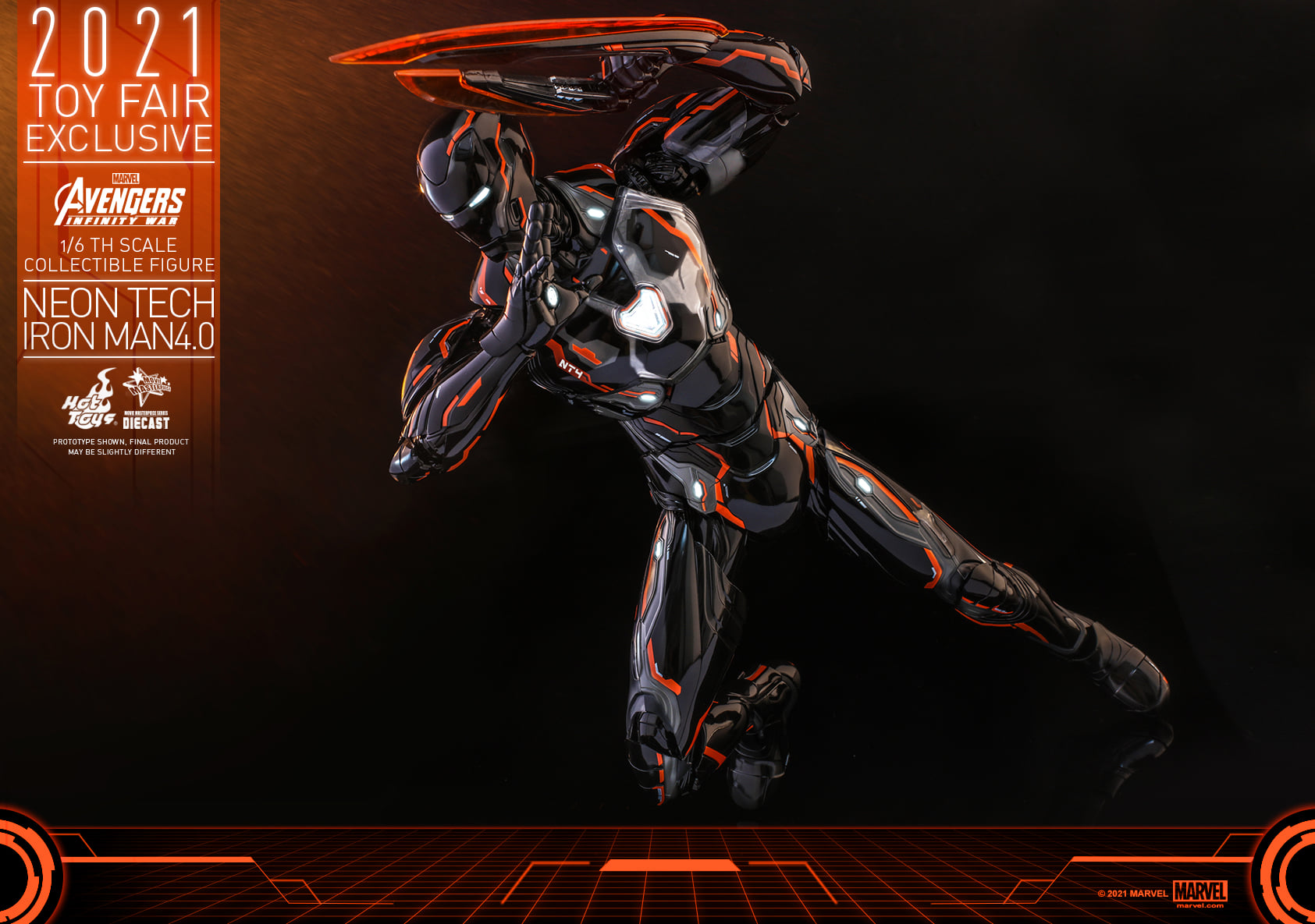 Hot Toys MMS597D39 16 Avengers Infinity War - Neon Tech Iron Man 4.0 [Toy Fair Exclusive 2021]