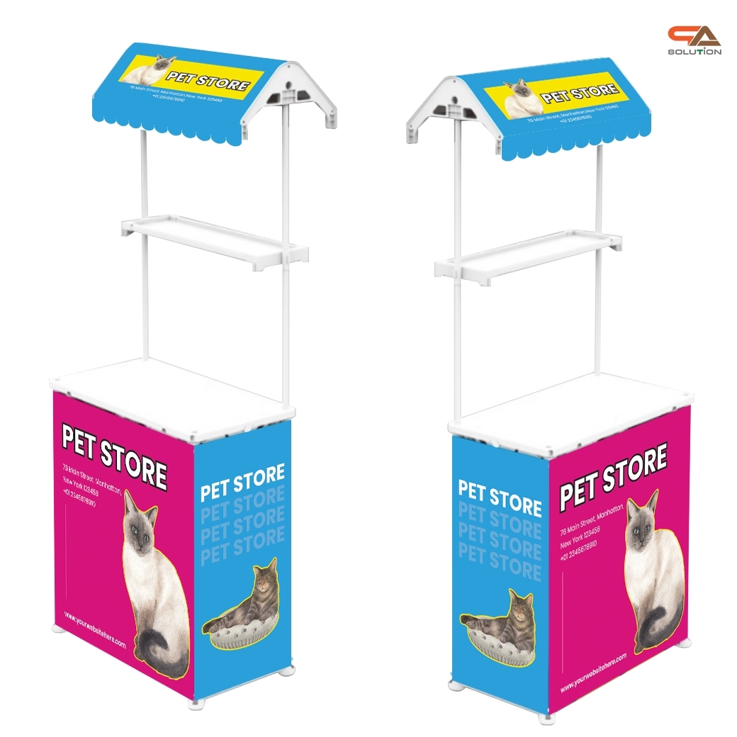 โต๊ะชงชิม บูธชงชิม รุ่นมีหลังคา ขนาด (W)78 x (D)40 x (H)185 cm.พร้อมชั้นวางของ หลังคา ถอดประกอบได้ พร้อมกระเป๋า 1 ใบ