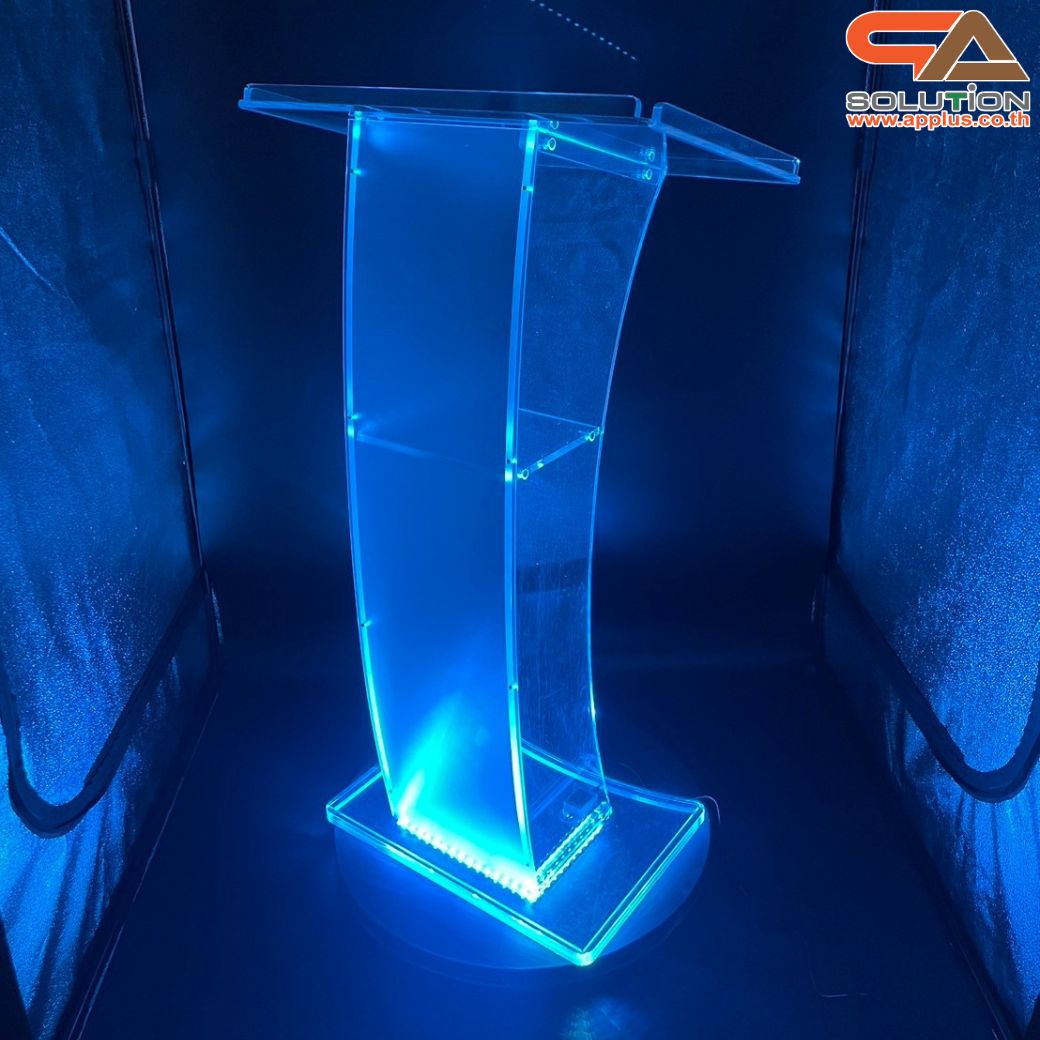 เช่าโพเดียมอะคริลิค LED-02 ขนาด (W) 60 x (L) 40 x (H) 108 cm. เรืองแสงLED เปลี่ยนสีได้ พร้อมรีโมท พร้อมบริการรับ-ส่ง กทมฯและปริมณฑล