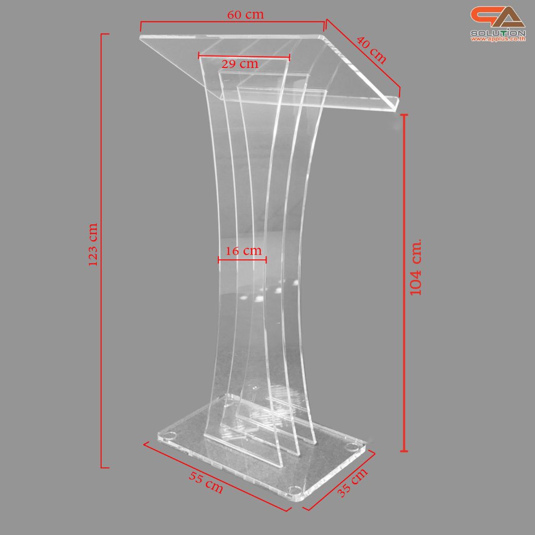 โพเดียม อะคริลิคใส AC-02 ขนาด(W)60 x (L)40 x (H)123 cm. TOP เอียงพร้อมกันตก วัสดุอะคริลิคใส หนา 10-20 มม.