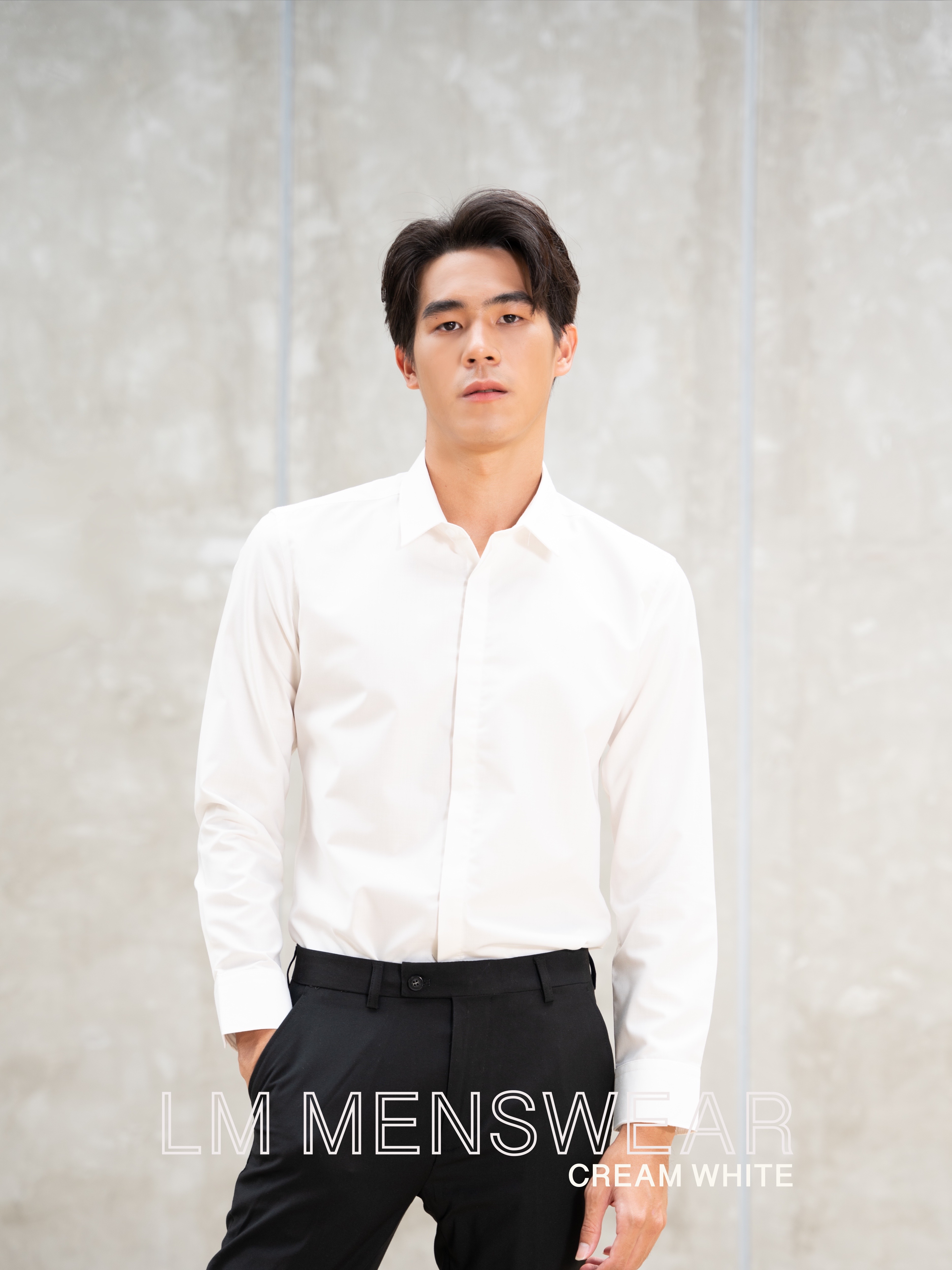เสื้อเชิ้ตคอปกธรรมดา ซ่อนกระดุม สีขาวครีม (Cream White Shirt - Standard Collar - Hidden Button)