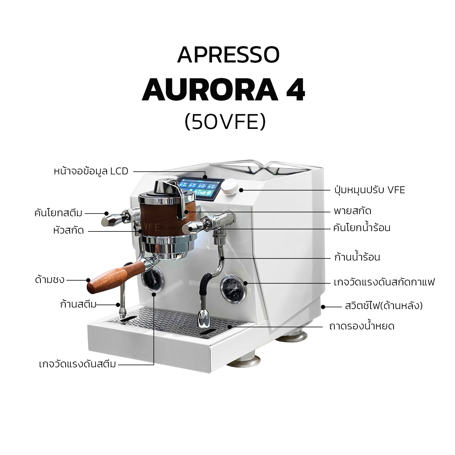 APRESSO AURORA 4 เครื่องชงเอสเปรสโซ 50VFE ปรับน้ำได้|พร้อมหน้าจอ LCD