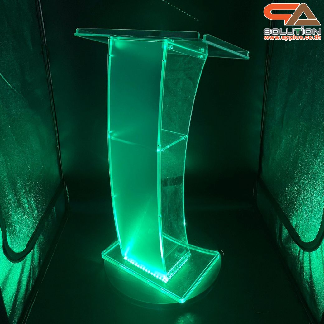 เช่าโพเดียมอะคริลิค LED-02 ขนาด (W) 60 x (L) 40 x (H) 108 cm. เรืองแสงLED เปลี่ยนสีได้ พร้อมรีโมท พร้อมบริการรับ-ส่ง กทมฯและปริมณฑล