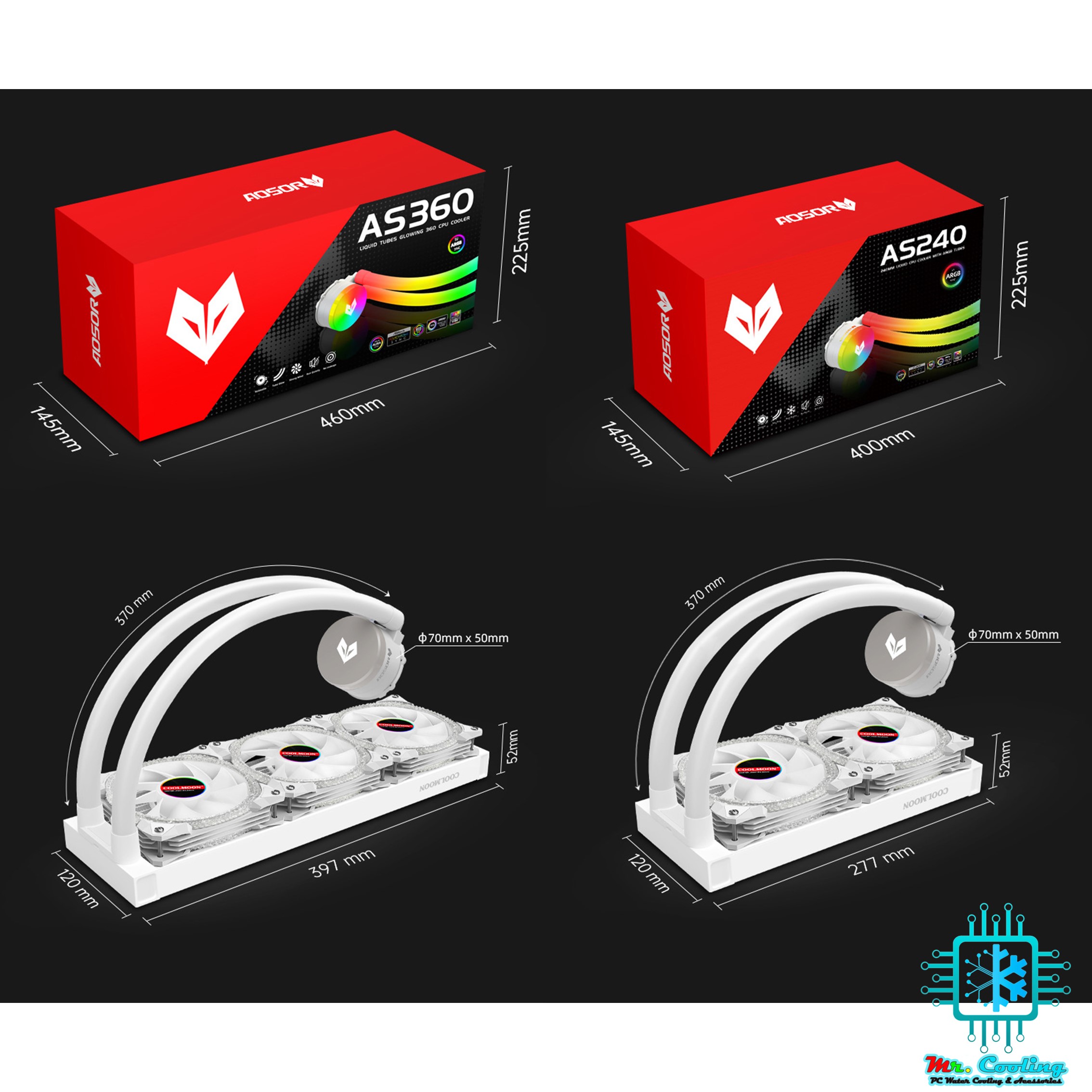 AOSOR AS360 AS240 ชุดน้ำระบายความร้อนCPUระบบปิด ท่อน้ำมีไฟRGB 5vARGB รองรับINTELและAMD
