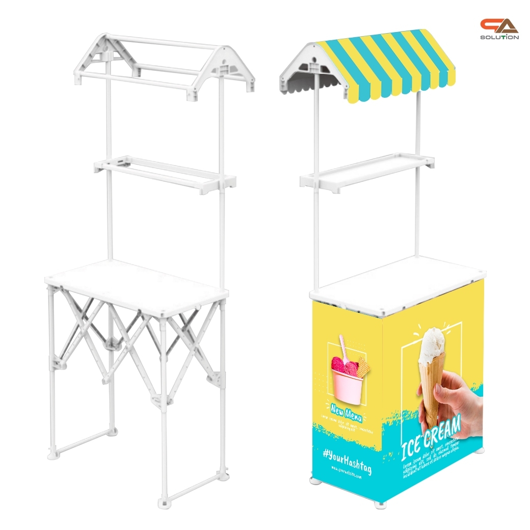 โต๊ะชงชิม บูธชงชิม รุ่นมีหลังคา ขนาด (W)78 x (D)40 x (H)185 cm.พร้อมชั้นวางของ หลังคา ถอดประกอบได้ พร้อมกระเป๋า 1 ใบ