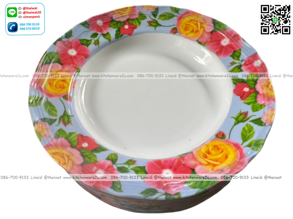 P07437 จานเมลามีน 9 นิ้ว หนา ลายสวย (ราคาส่งต่อ 1 โหล : 12 ใบ)