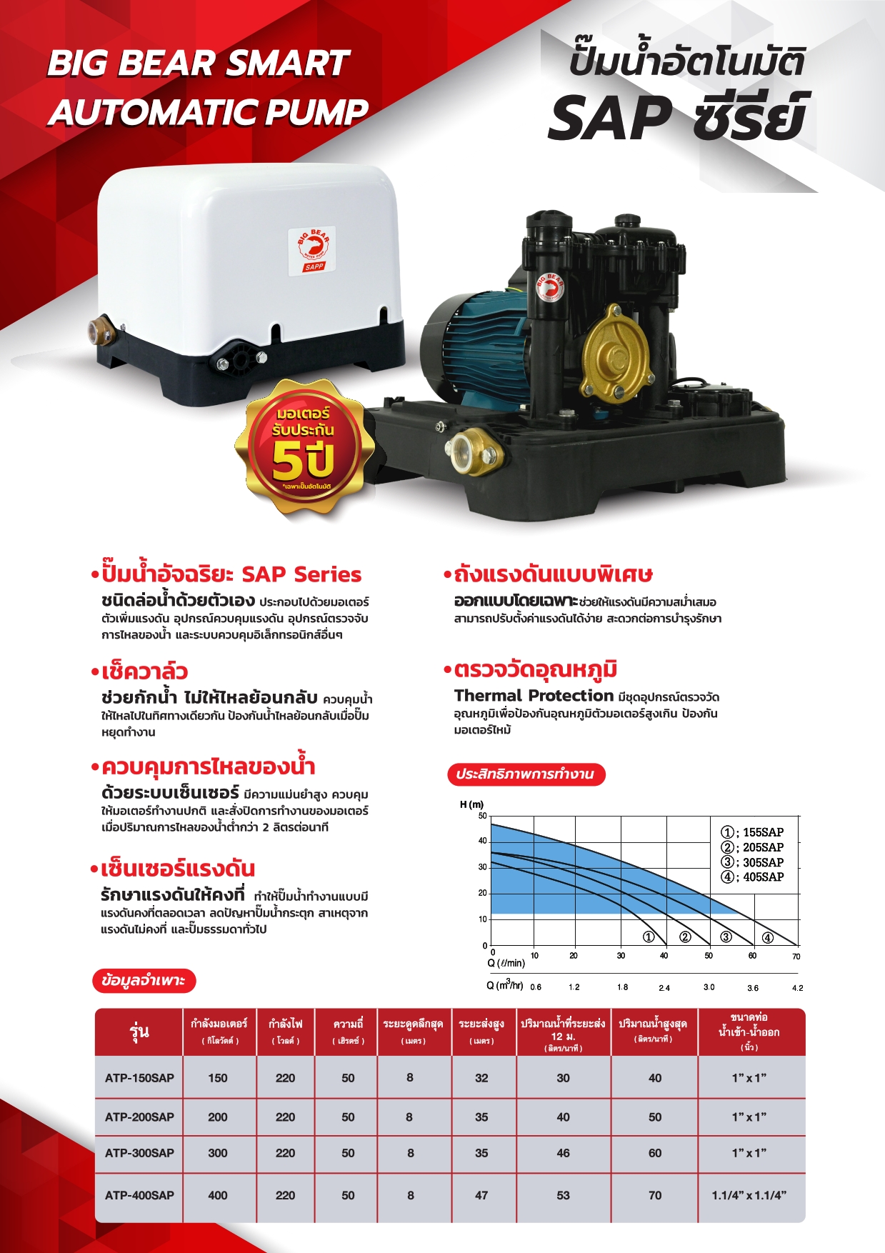 ปั๊มน้ำอัตโนมัติ Big Bear รุ่น SAP Series