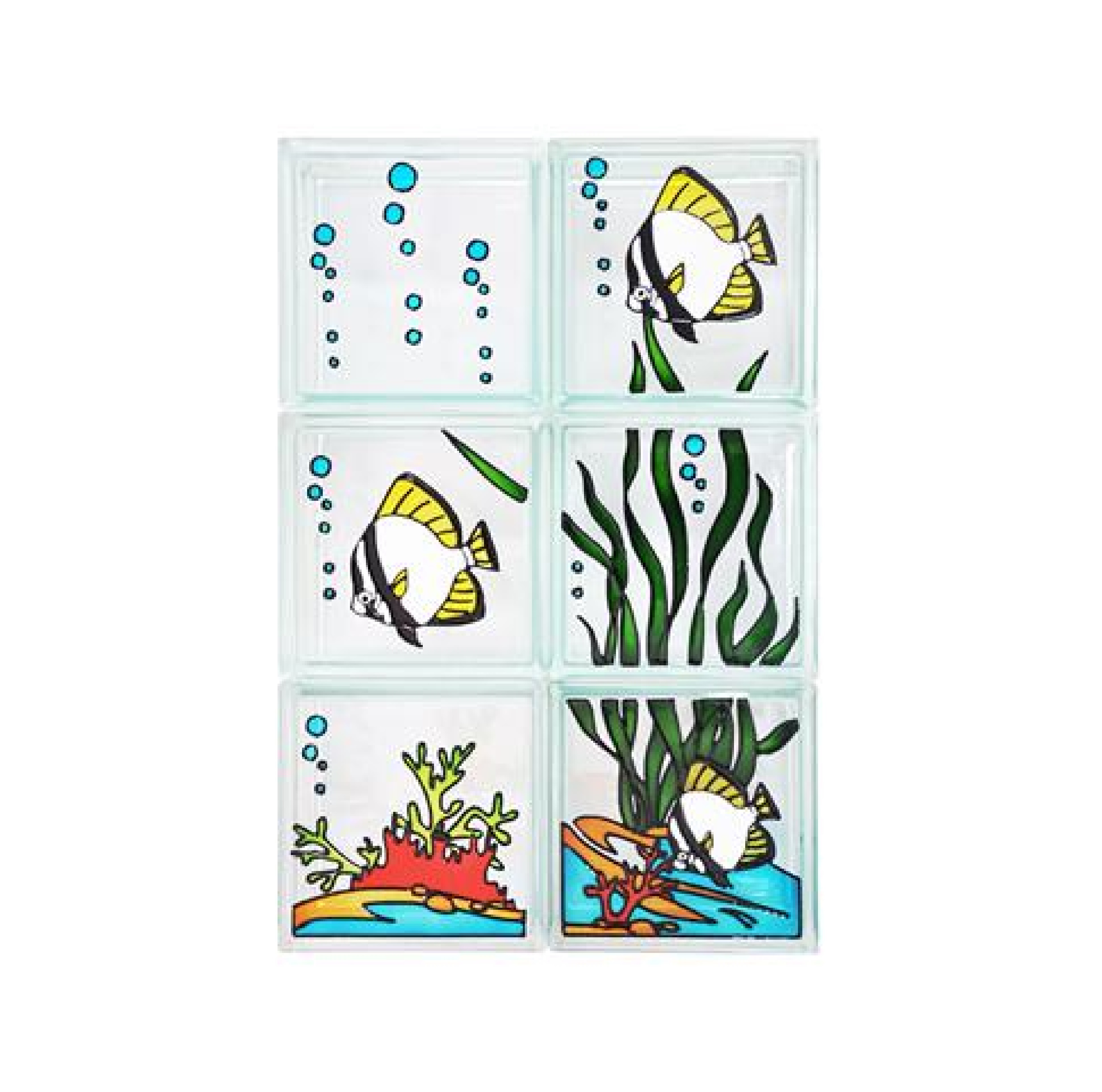 บล็อกแก้วตกแต่งลายชุด KASSA รุ่น ปลาค้างคาวใต้ทะเล ขนาด 19 x 19 ซม. (ชุด 6 ชิ้น) ลายปลาใต้ทะเลหลากสี
