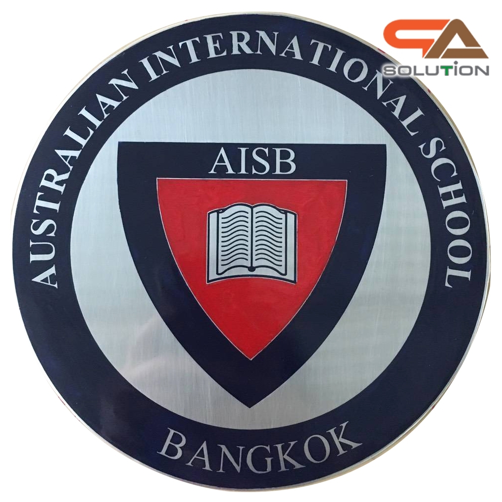 โลโก้โพเดียม โลโก้หน่วยงาน ขนาด 20-25 ซม. วัสดุสแตนเลสหนา 0.8 mm. พิมพ์ UV PRINT สั่งผลิตตามแบบ