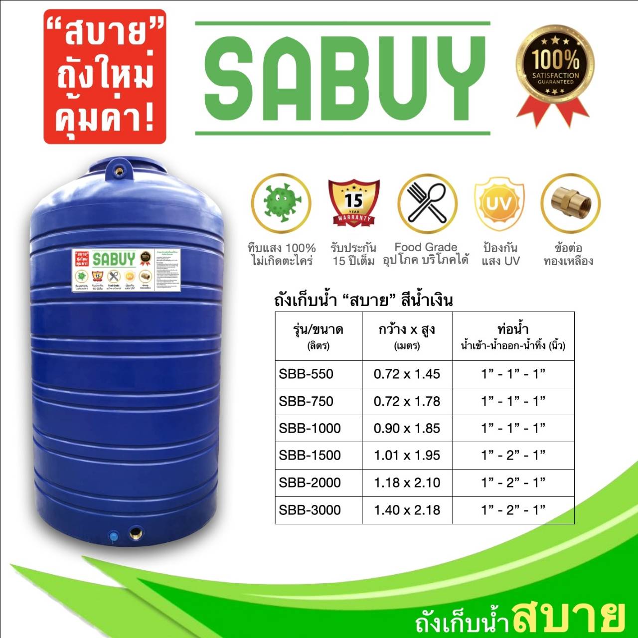 ถังเก็บน้ำบนดิน Jumbo รุ่น Sabuy สีน้ำเงิน