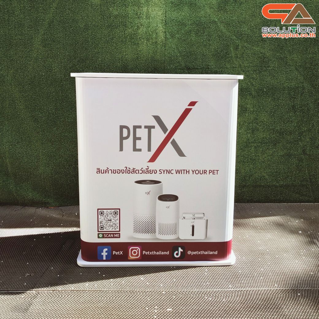 เคาน์เตอร์ออกบูธ ทรงเหลี่ยม ขนาด(W)80 X (D)40X (H)93.7 cm. ถอดประกอบได้ เคลื่อนย้ายสะดวก พร้อมกระเป๋า 1 ใบ