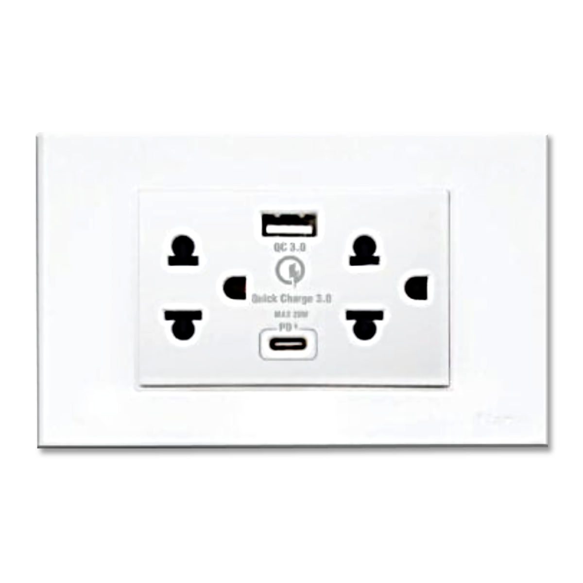 NANO ชุดเต้ารับคู่มีกราวน์ และม่านนิรภัย+USB Type A+Type C Urban series สีขาว รุ่น CP-66U-W