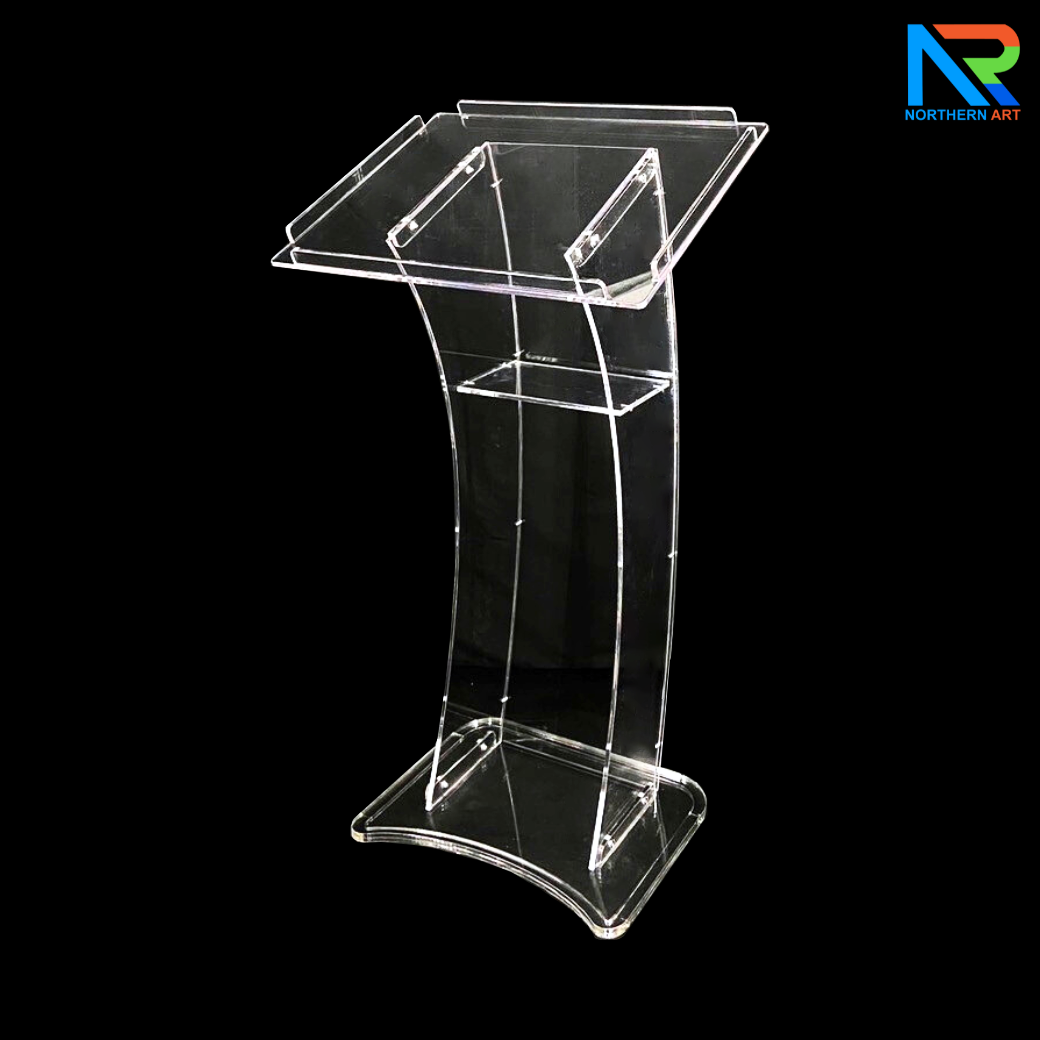 โพเดียม อะคริลิคใส ขนาด(W)60 x (L)45 x (H)108 cm. TOP เอียงพร้อมกันตก 4 ด้าน วัสดุอะคริลิคใส หนา 10 มม.