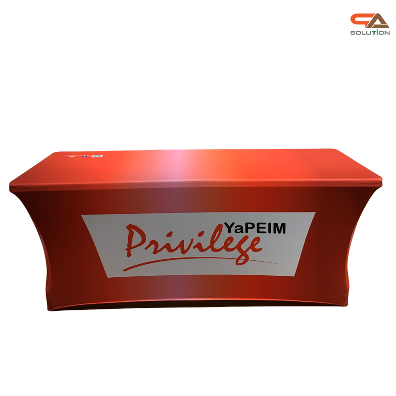 โต๊ะเคาน์เตอร์ผ้าออกบูธ รุ่น 6F ขนาด (W) 182 x (L)76 x (H)74 cm. พร้อมผ้าสกรีนสีสวยสด พับเก็บได้ จัดเก็บสะดวก