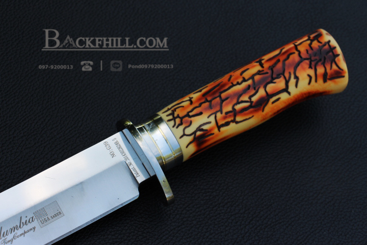 มีดใบตาย COLUMBIA รุ่น G39 ใบมีดสีเงินเรียวยาว ด้ามจับ ลายแกะลายเขากวางจำลอง อย่างดี พร้อมซองไนลอน