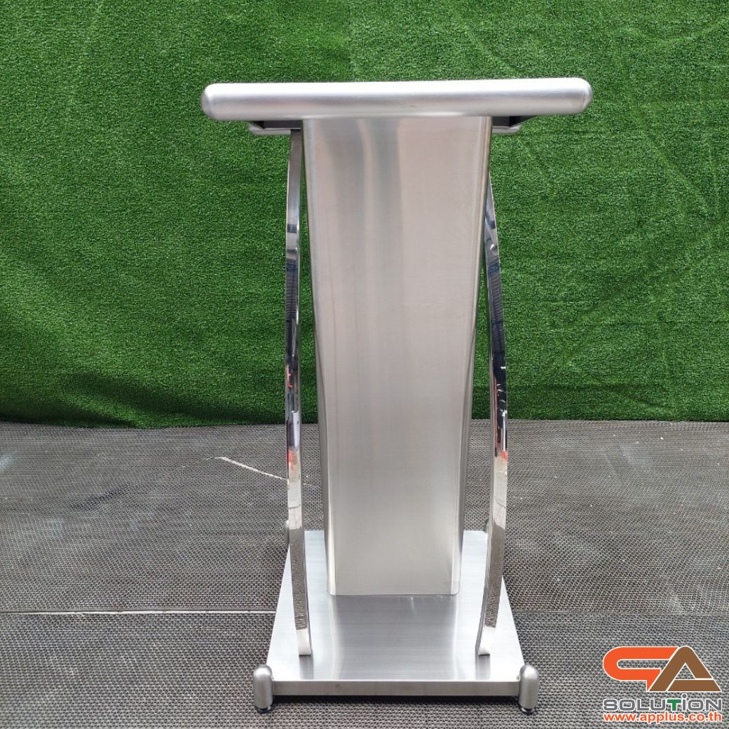 โพเดียมสแตนเลส แฮร์ไลน์ ST-01 ขนาด TOP (W)57 x (L)49 สูง (H)116 ซม. ตกแต่งสแตนเลสโค้งด้านข้าง เกรด304 แข็งแรงทนทาน