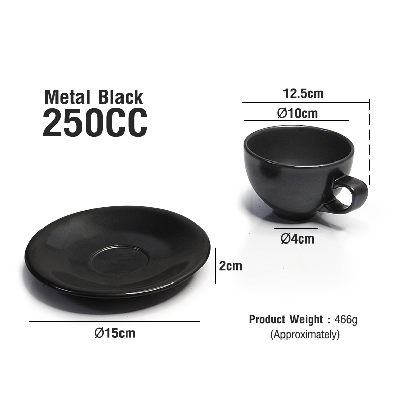 ถ้วยกาแฟ สี Metal Black 250CC พร้อมจานรอง