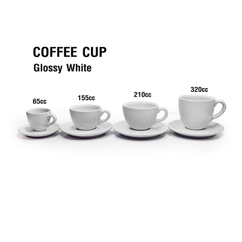 ถ้วยกาแฟ เซรามิก 155cc(M) สีขาวเงา พร้อมจานรอง 1618-073