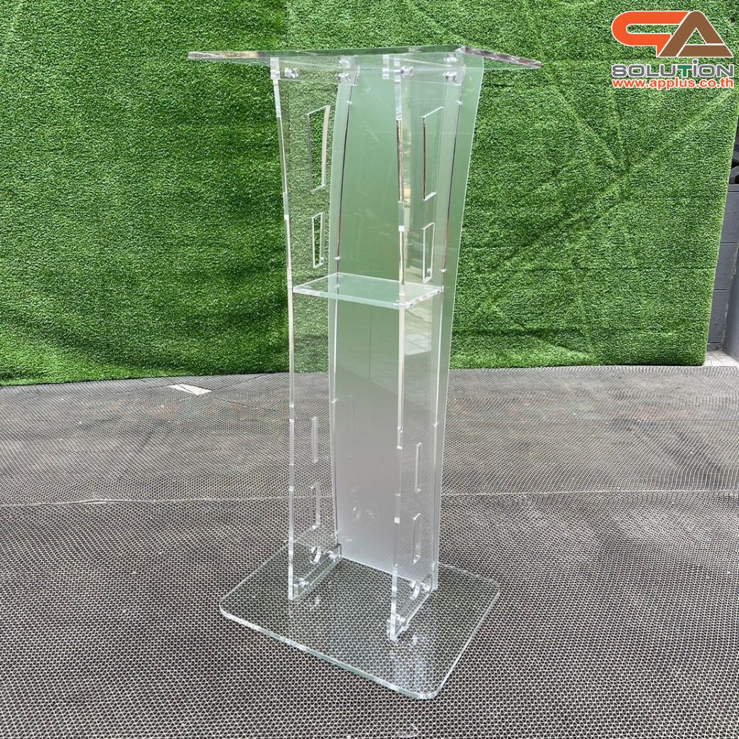 โพเดียมอะคริลิคใส รุ่น AC-11 ด้านหน้าอะคริลิคฝ้า TOP ตรง ขนาด (W)47 x (L)37 x (H)100 cm.