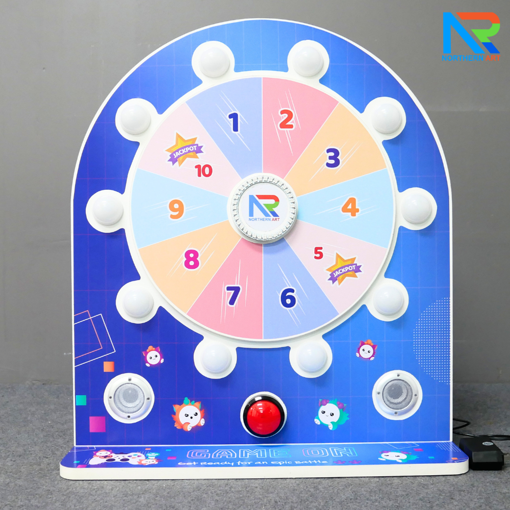 เกมส์วงล้อไฟฟ้าตั้งโต๊ะ แบบปุ่มกดแรนดอม ไฟวิ่งวนพร้อมเสียง ขนาด (W)58 x (D)25 x (H)65 ซม.