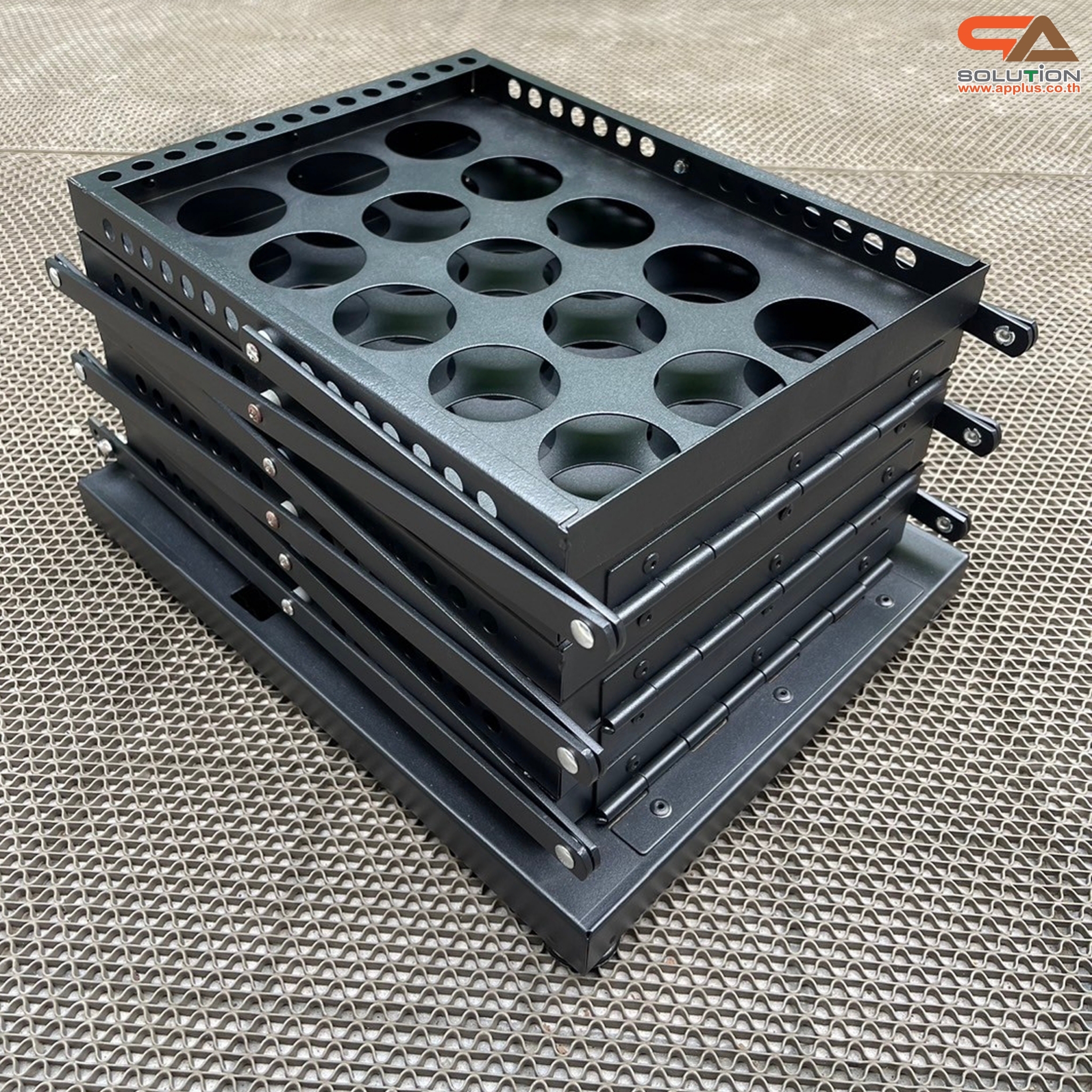 ชั้นวางโบรชัวร์เหล็ก สีดำ รุ่นพับได้ 2 ด้าน ขนาด A4 พับเก็บได้ เคลื่อนย้ายสะดวก พร้อมกระเป๋า 1 ใบ