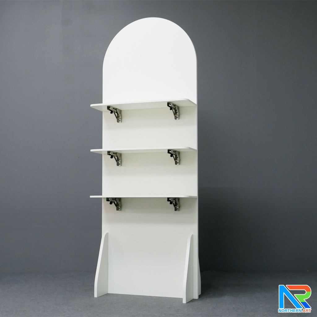 ชั้นวางสแตนดี้ไม้ MDF ปิดผิวเมลามีน แบบพับขั้นวางได้