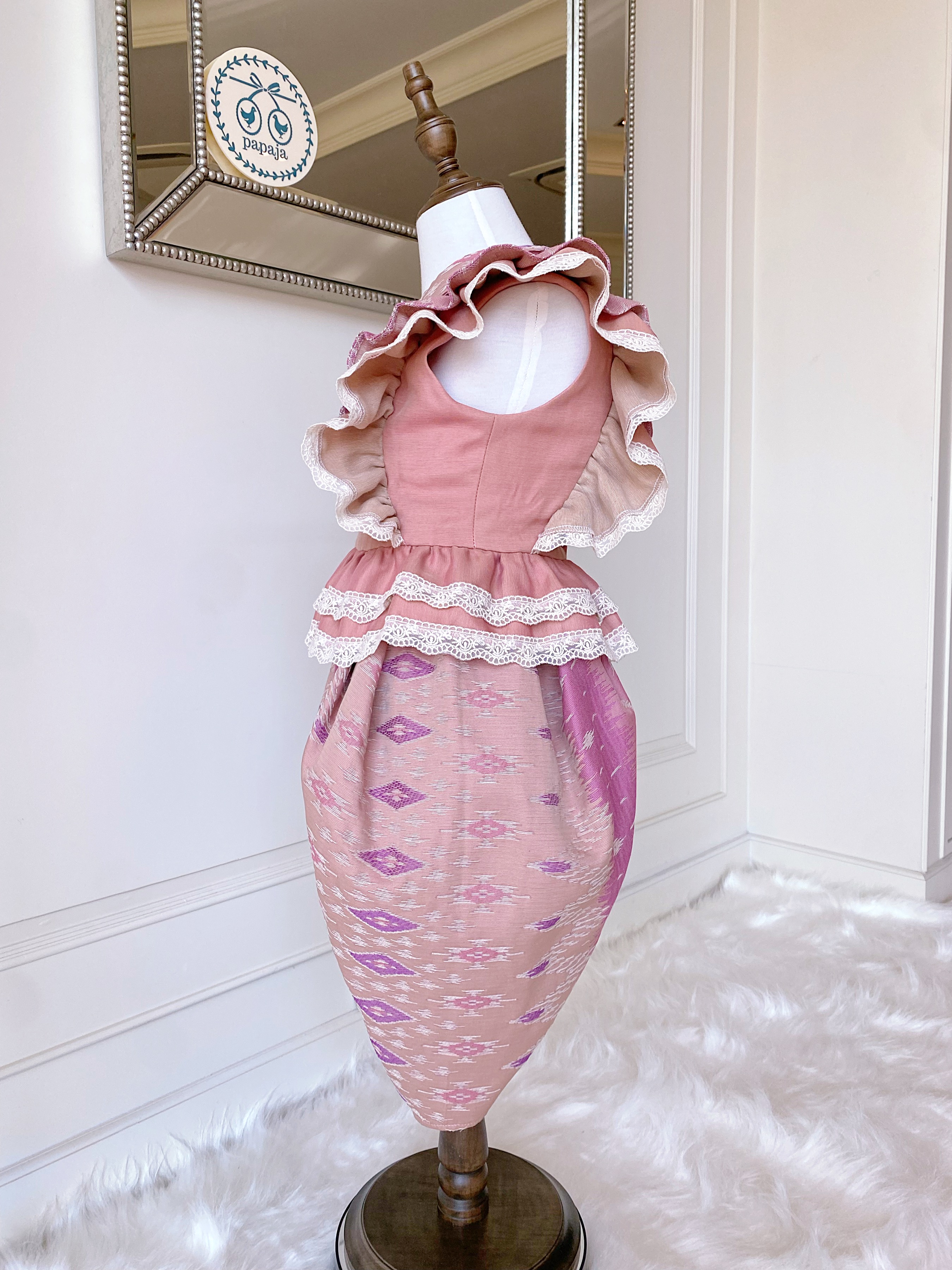 (เซต 4 ชิ้น) ชุดไทยแบรนด์ Chabafah รุ่น "ศิรินภา" สีชมพูพีช