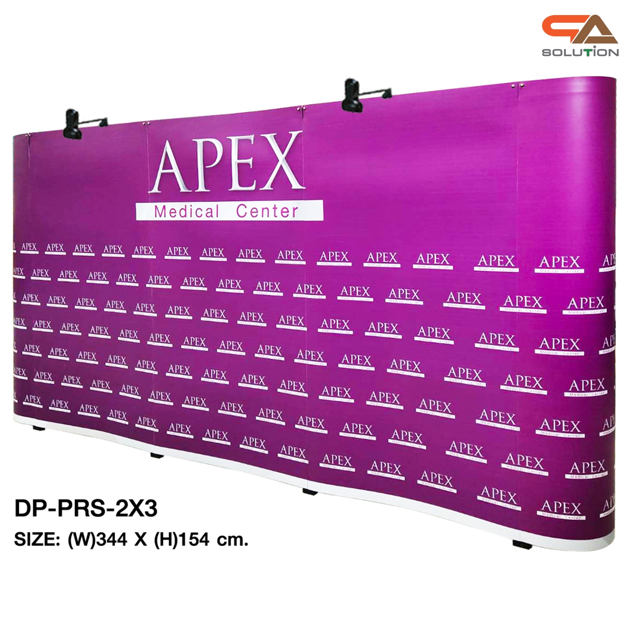 BACK DROP ฉากแบคดรอป รุ่นมน แบบตรง โครงอะลูมิเนียม ถอดประกอบได้ พร้อมงานพิมพ์ + โคมไฟ2ชุด พร้อมกระเป๋าล้อลาก 1 ใบ