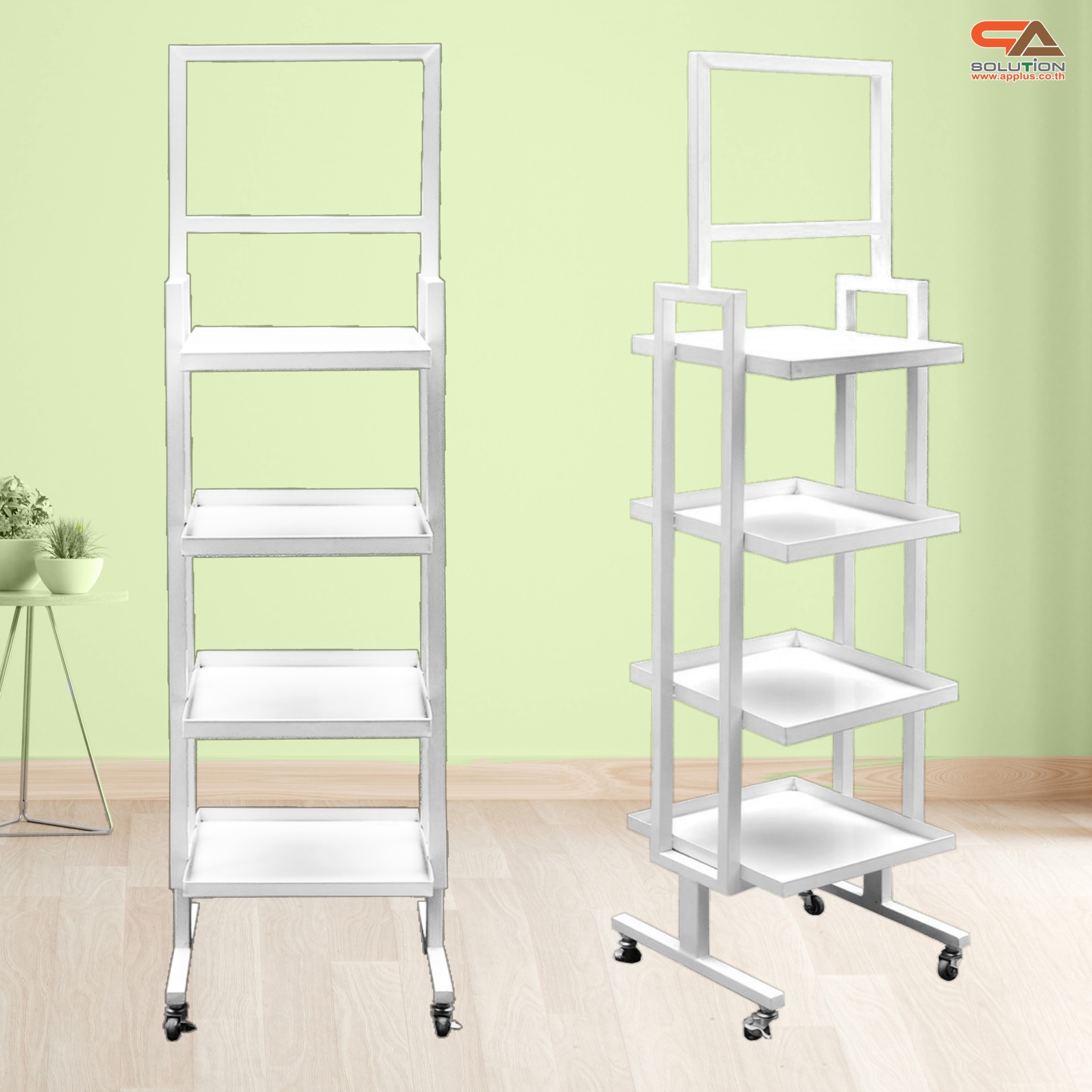 ชั้นวางสินค้าเหล็ก 4 ชั้น สีขาว ขนาด (W)40 x (D)40 x (H)162 ซม. พร้อมล้อ เคลื่อนย้ายสะดวก แข็งแรง รับน้ำหนักได้ดี