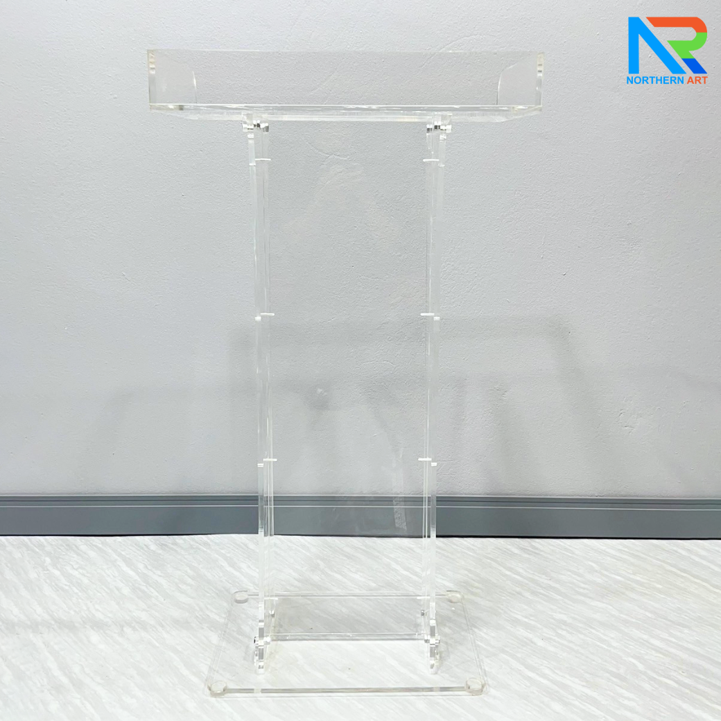 โพเดียม อะคริลิคใส ขนาด(W)60 x (L)42 x (H)109 cm. TOP ตรงพร้อมกันตก 3 ด้าน วัสดุอะคริลิคใส หนา 9.5 มม.