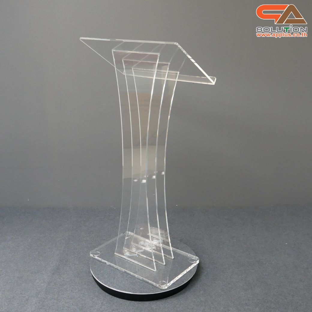 โพเดียม อะคริลิคใส AC-02 ขนาด(W)60 x (L)40 x (H)123 cm. TOP เอียงพร้อมกันตก วัสดุอะคริลิคใส หนา 10-20 มม.