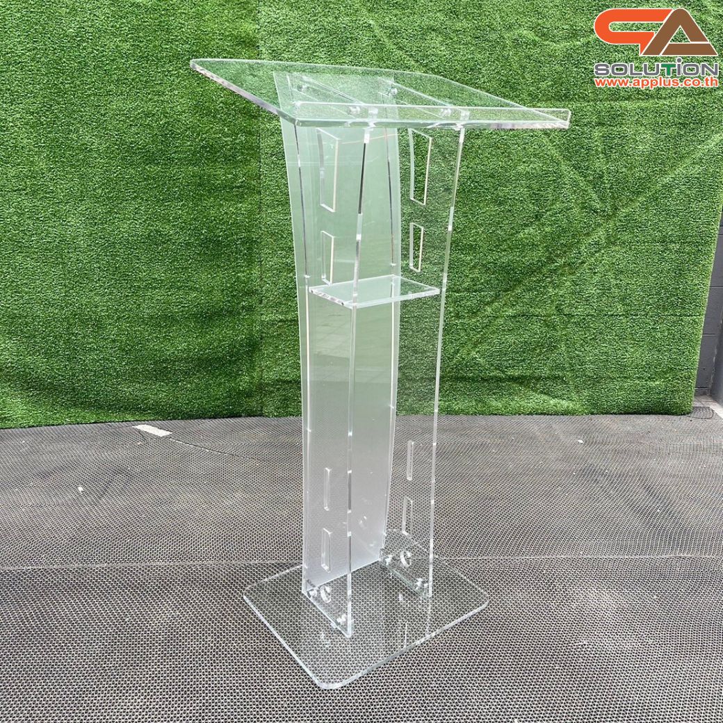 โพเดียมอะคริลิคใส รุ่น AC-12 ด้านหน้าอะคริลิคฝ้า TOP เอียง ขนาด(W)60 x (L)45 x (H) 113 cm.