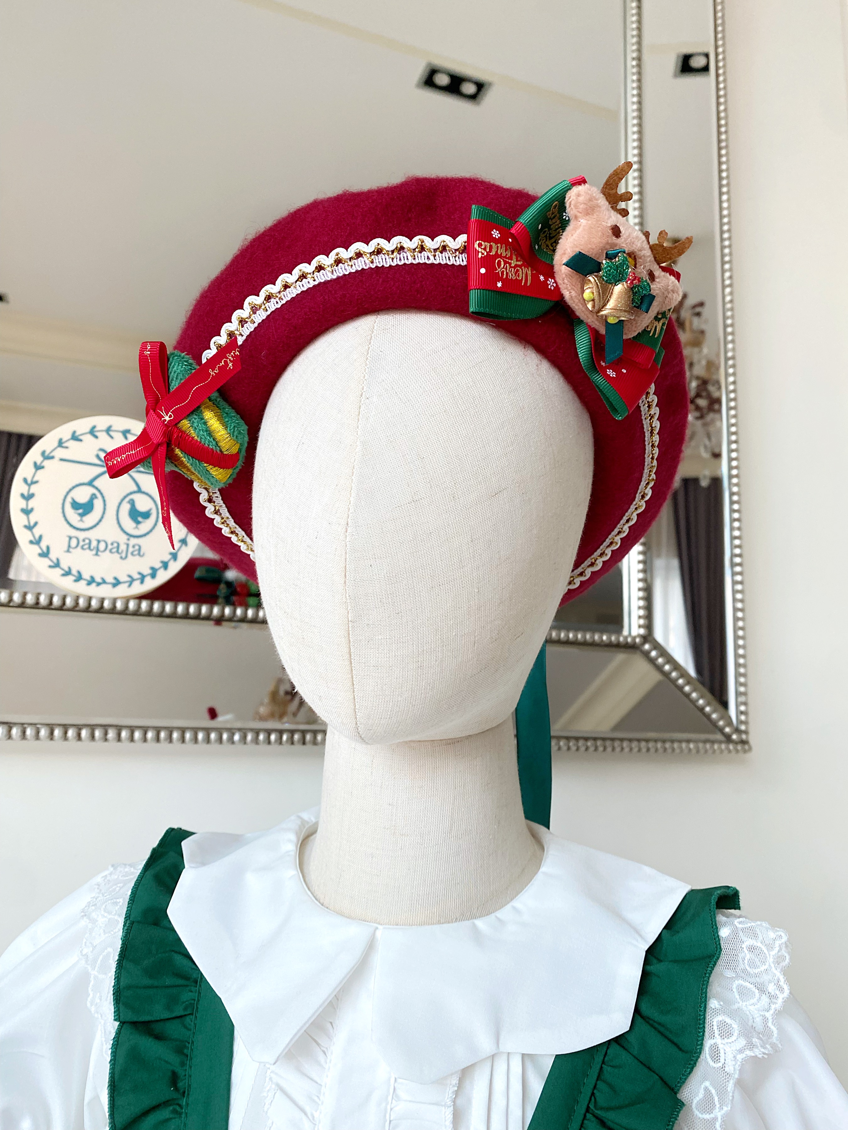 (เซต 4 ชิ้น) เซตเดรสคริสต์มาสงานพรีเมี่ยม ธีมต้น X'mas สีเขียวแดง (เดรส+เสื้อแขนยาว+หมวก+ถุงเท้า) Christmas