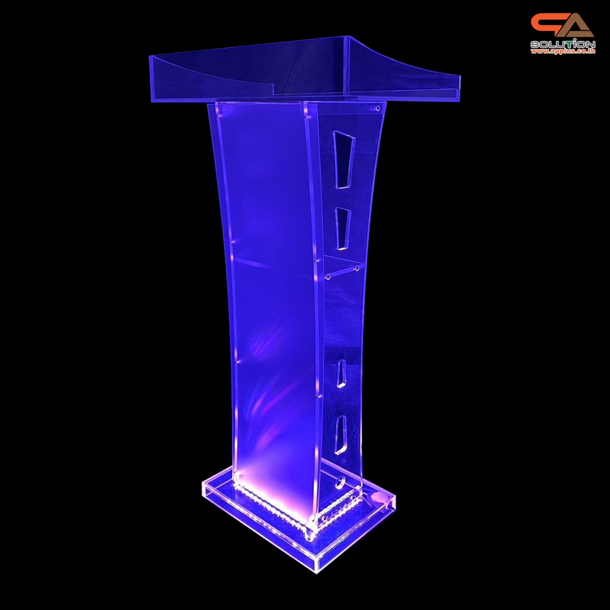 โพเดียมอะคริลิค เรืองแสงไฟ LED พร้อมรีโมทคอนโทรล รุ่น LED-03 ขนาด (W) 60 x (L) 40 x (H) 113 ซม.