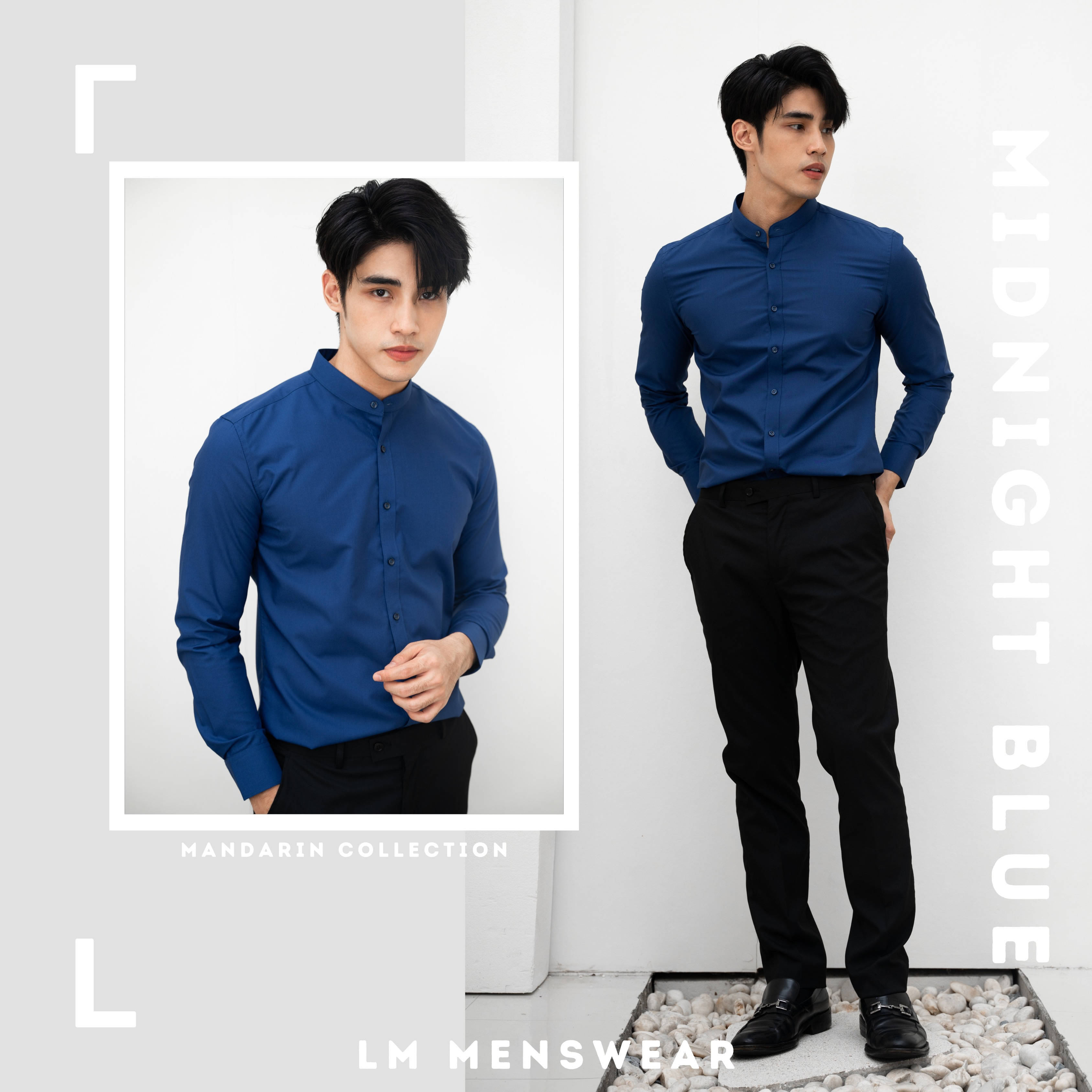 เสื้อเชิ้ตคุณภาพ คอจีน สีน้ำเงินมิดไนท์ (Midnight Blue)