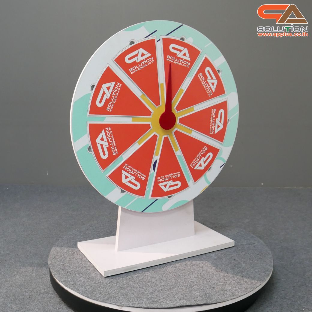 เกมส์วงล้อแม่เหล็กตั้งโต๊ะ ขนาดวงล้อ 50 ซม. สูง 61 ซม. วัสดุพลาสวูดสีขาว หนา 8-15 มม. ถอดประกอบได้