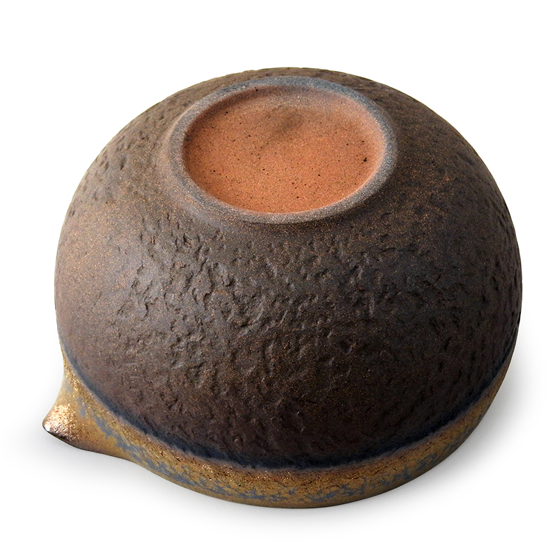 Japanese green tea (matcha) making set, mixing bowl with pouring spout, Copper