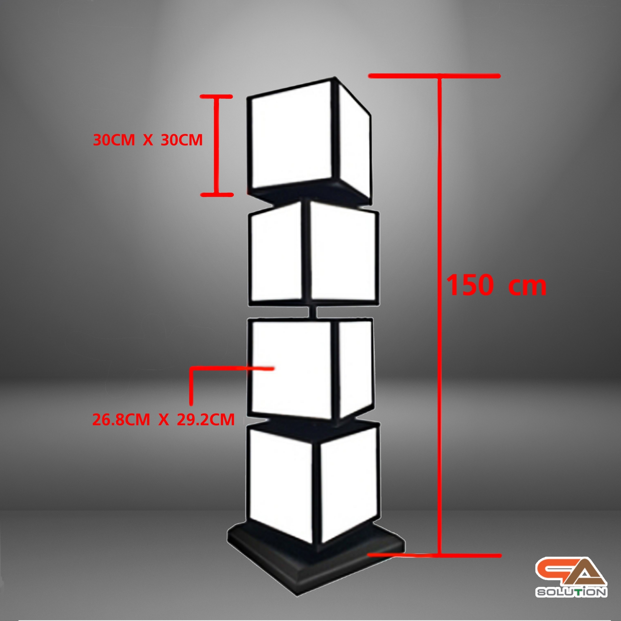 เช่าตู้ไฟLEDตั้งพื้น หมุนได้360องศา ทรงลูกเต๋า 4 ชั้น ขนาด (W)30 x (D)30 x (H)150 ซม. โชว์งานพิมพ์ 4 ด้าน ไว้ภายนอกอาคารได้