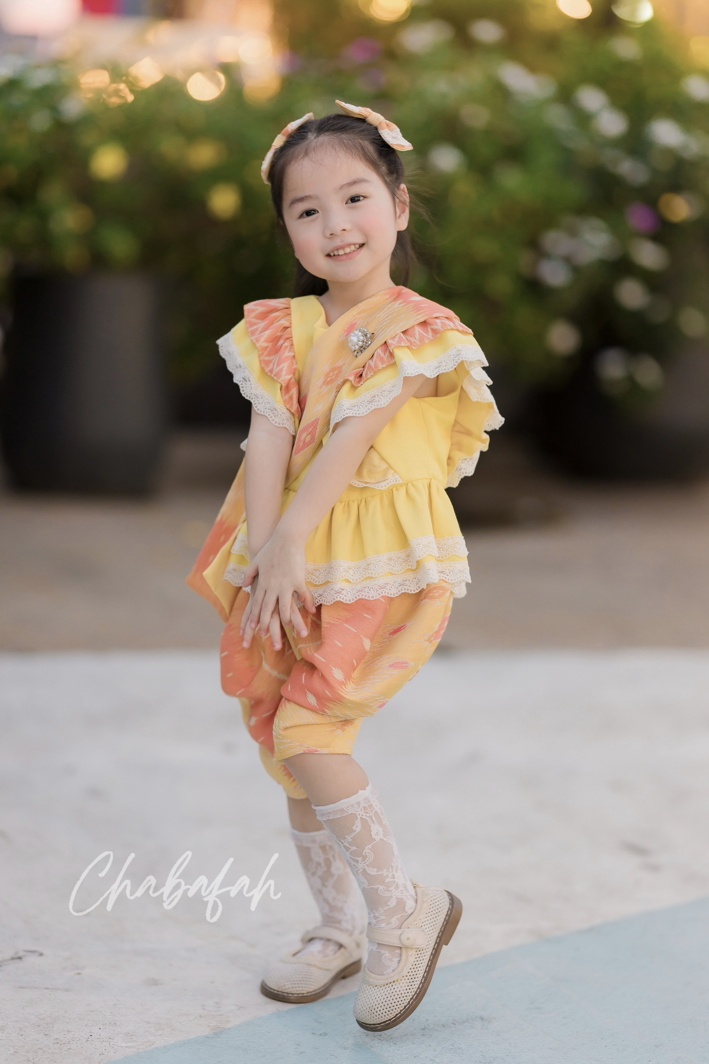 (เซต 4 ชิ้น) ชุดไทยแบรนด์ Chabafah รุ่น ศิรินภา สีเหลือง