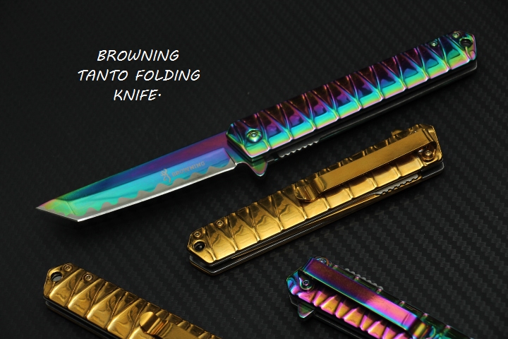 มีดพับ BROWNING FOLDING TANTO ใบมีดหัวตัด Stainless Steel. ไทเท