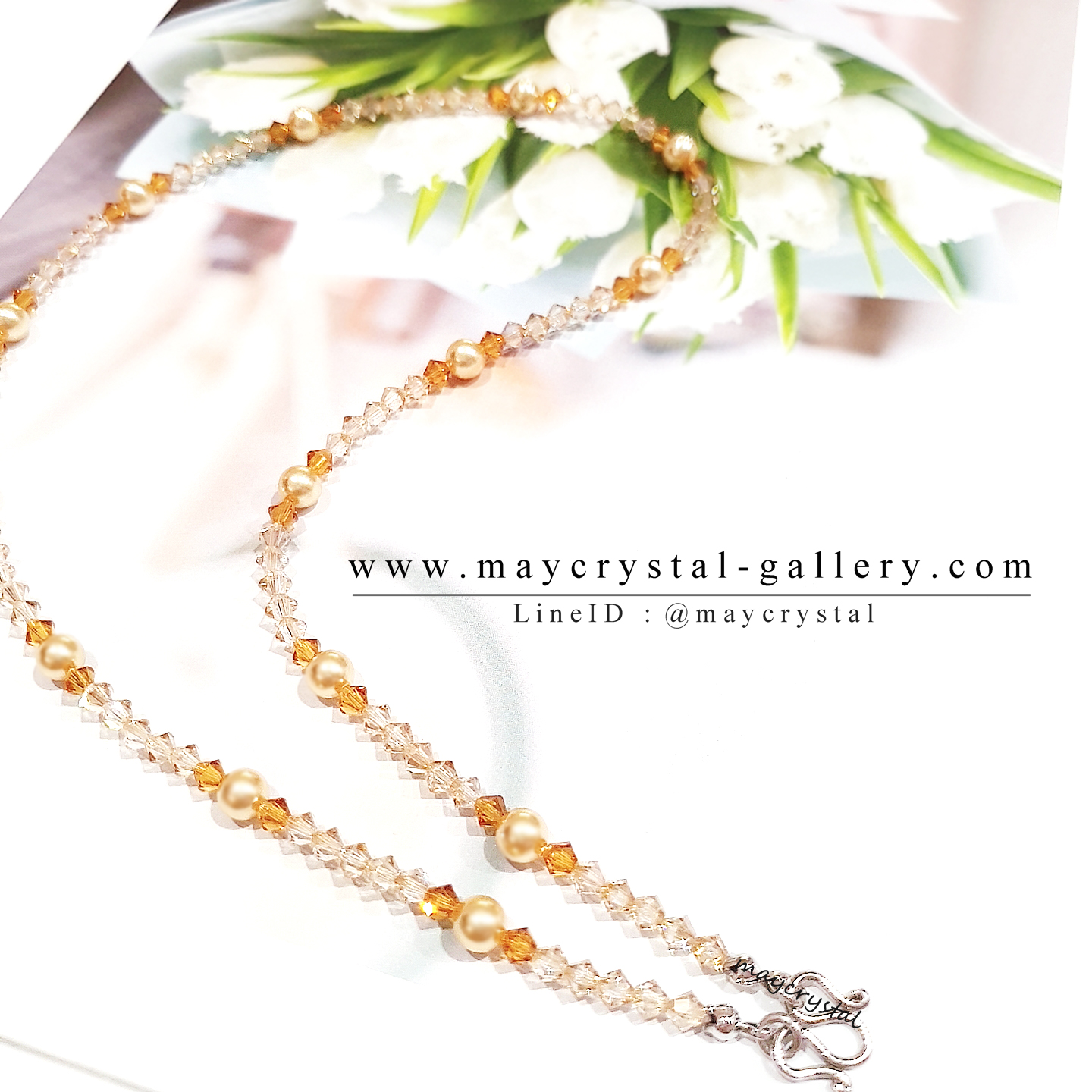 สร้อยคอคล้องพระ คริสตัลแท้จากยุโรป (Embellished with Crystals from Austria)