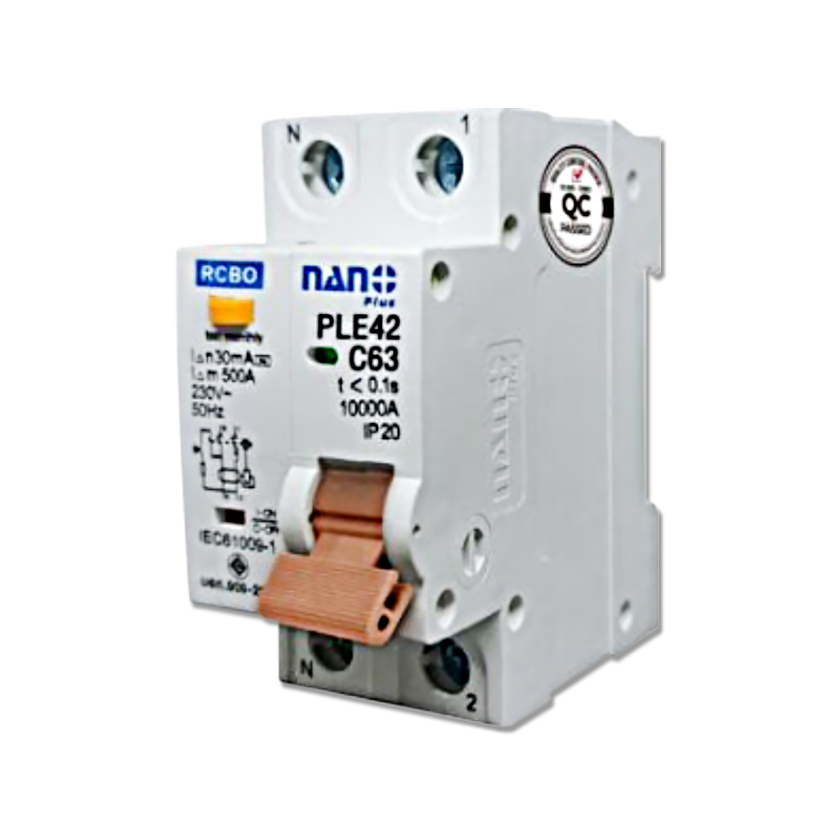 NANO เซอร์กิตเบรกเกอร์กันดูด NANO PLUS 2P 63A 10kA