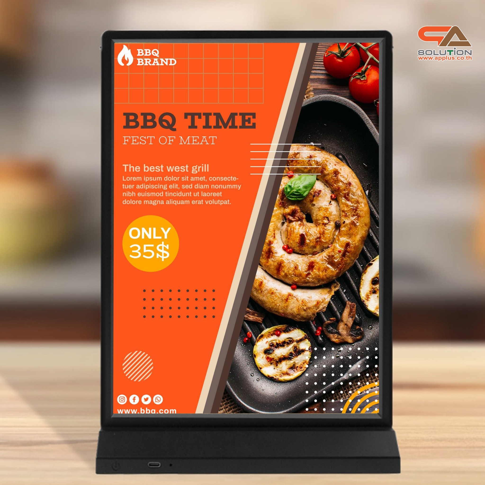 ป้ายตั้งโต๊ะ LED ขนาด A4 แนวตั้ง สีดำ และ สีขาว พร้อมสาย USB โชว์งานพิมพ์สองด้าน สอดงานพิมพ์ด้านบน