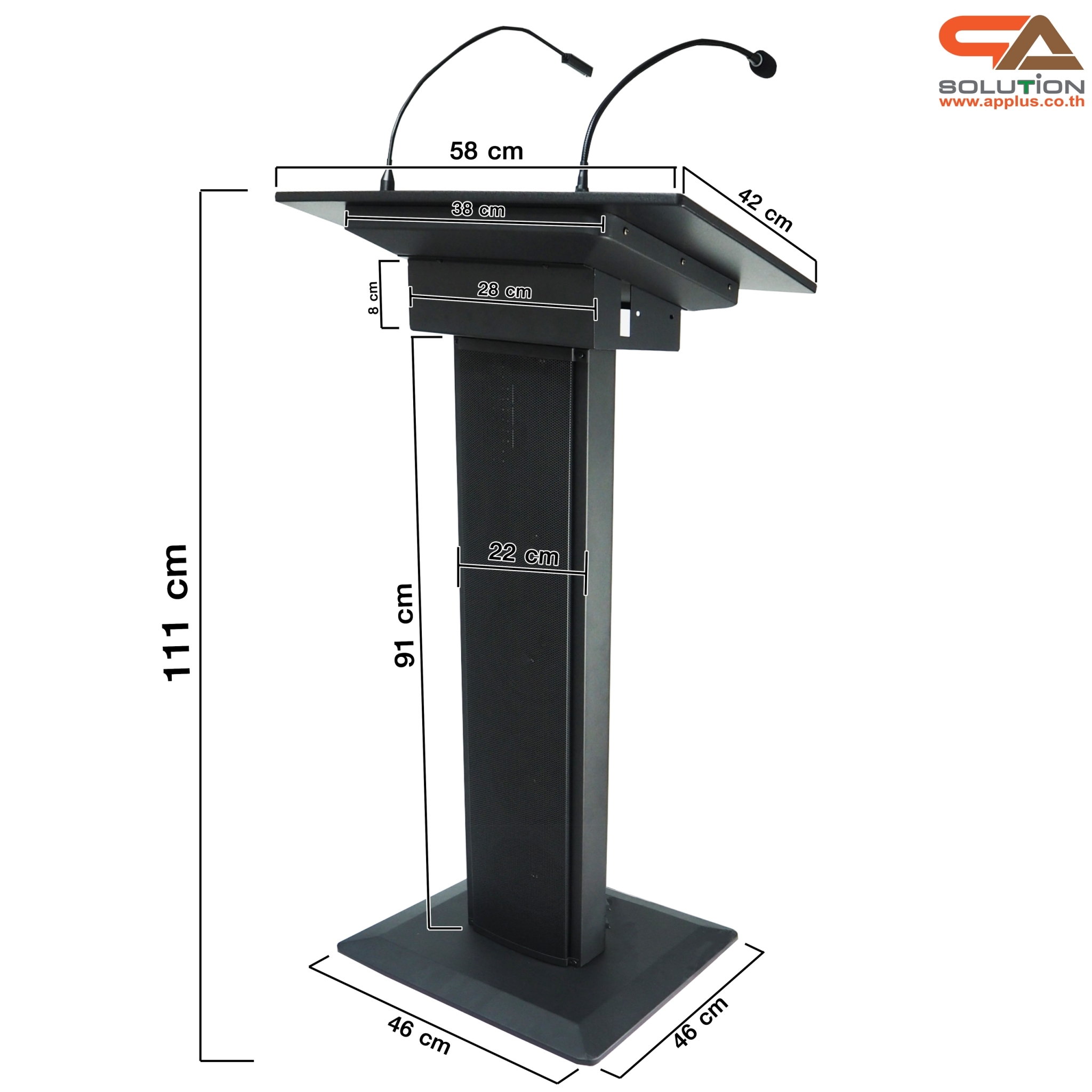 โพเดียมพร้อมไมค์ MI-01 ขนาด (W)58 X (L)46 X (H)111 cm. พร้อมไมค์ก้าน1ชุดพร้อมโคมไฟส่องสว่าง มีลำโพงในตัว