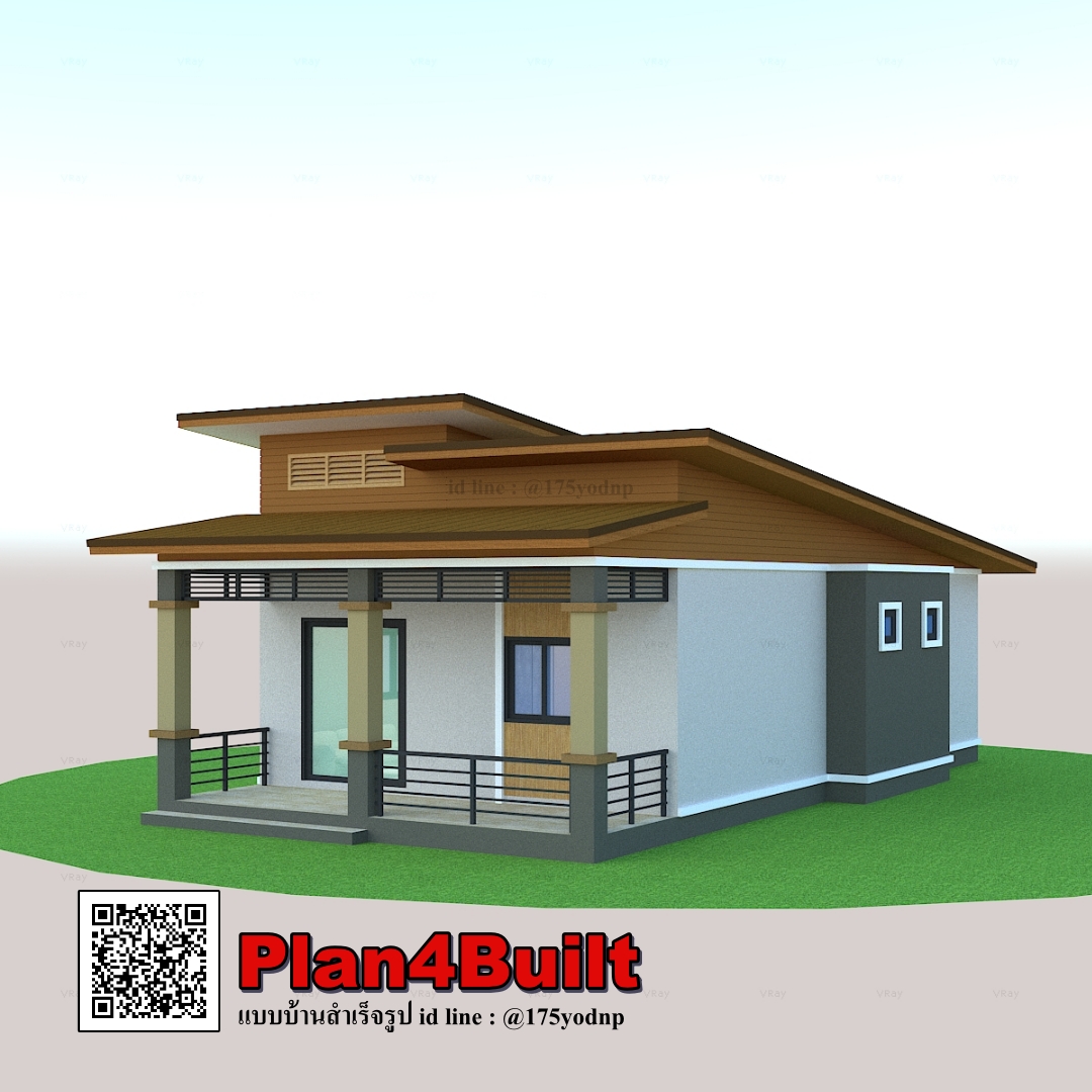 แบบบ้านโมเดิร์นชั้นเดียว ขนาด2ห้องนอน 2ห้องน้ำ