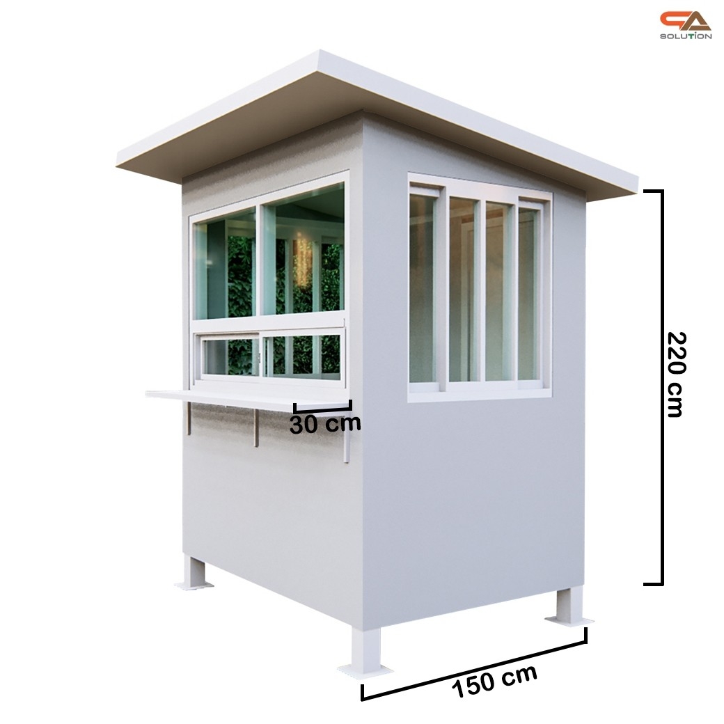 ป้อมยามสำเร็จรูป หุ้มเสา ขนาด (W)1.50 x (L)2.00 x (H)2.60 ม. โครงเหล็ก กรุแผ่นสมาร์ทบอร์ด บานหน้าต่างอลูมิเนียม