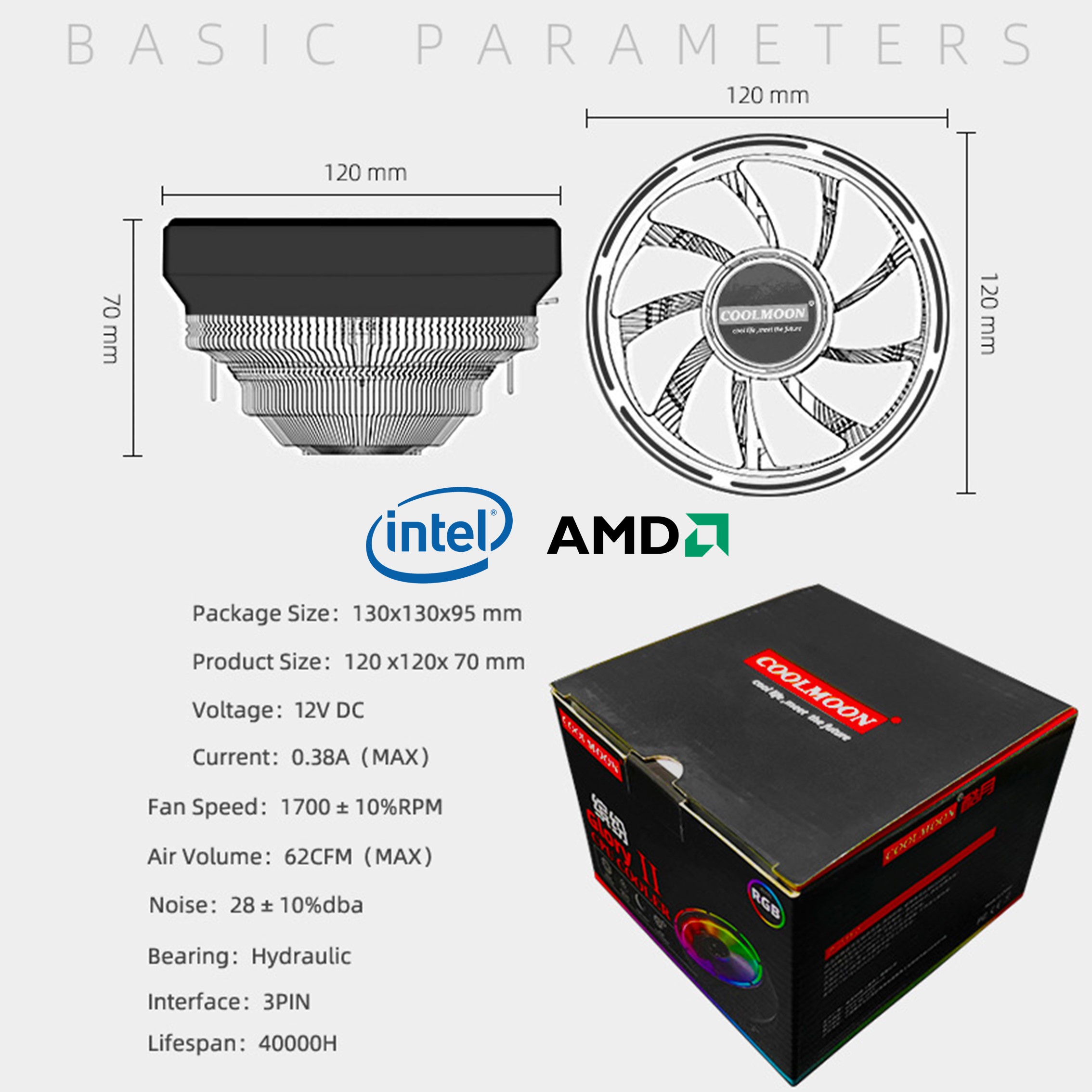GLORYII CPU Cooler ฮีทซิงค์ระบายความร้อนCPU รองรับ intelและAMD ระบบไฟ Auto RGB