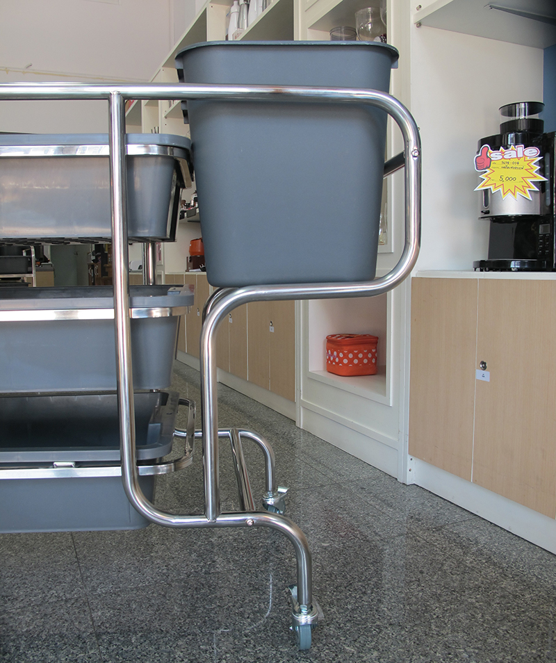 รถเข็นเก็บจาน 3 ชั้น พร้อมกระบะ ถังพลาสติก (คันใหญ่)